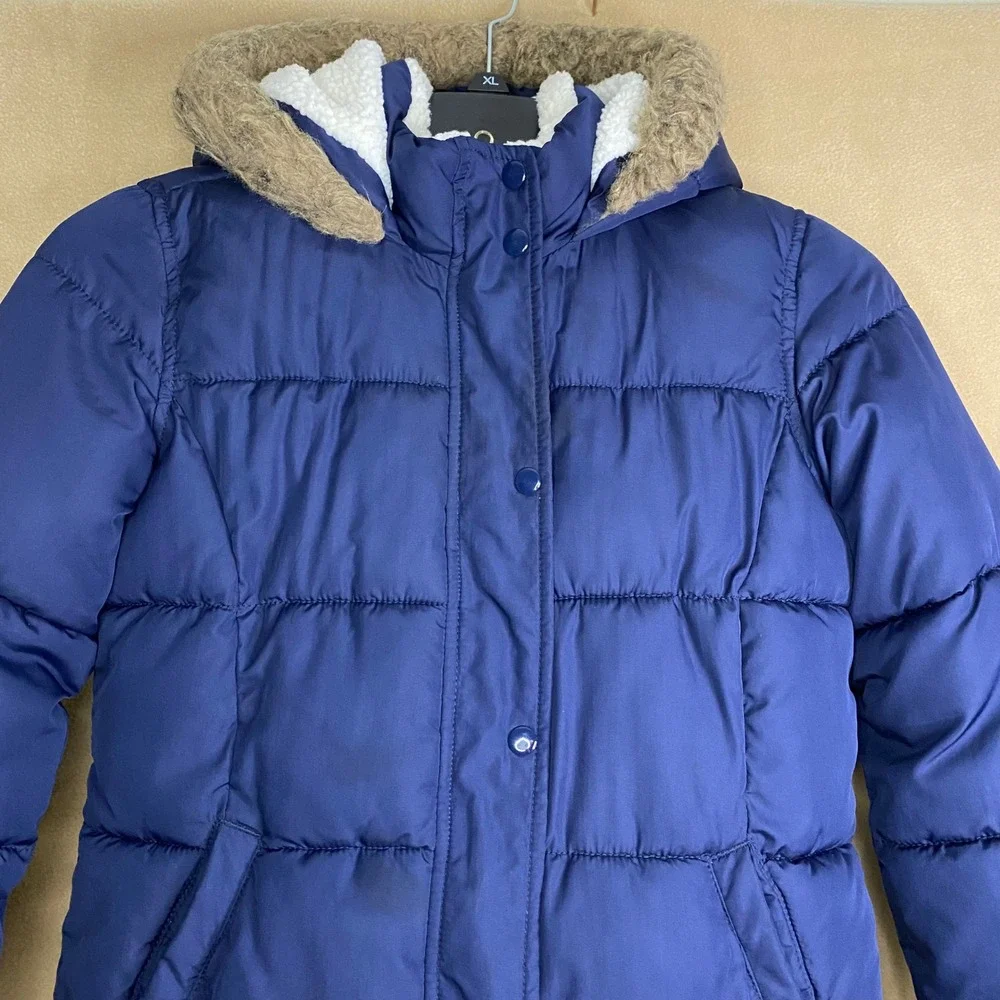 Old Navy Kids Blue Puffer Jacket Hooded Sherpa Lined Winter‎ Coat Size XXL 16